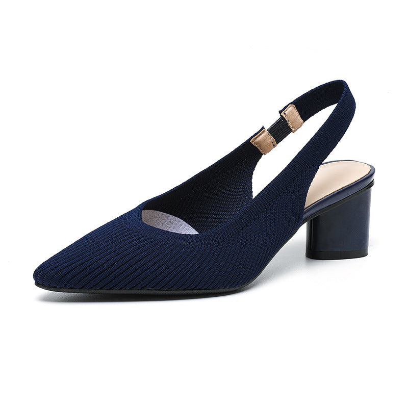 Women's High-Heeled Slingback Shoes in Soft Knit Texture