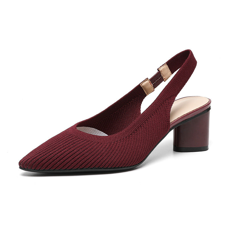 Women's High-Heeled Slingback Shoes in Soft Knit Texture