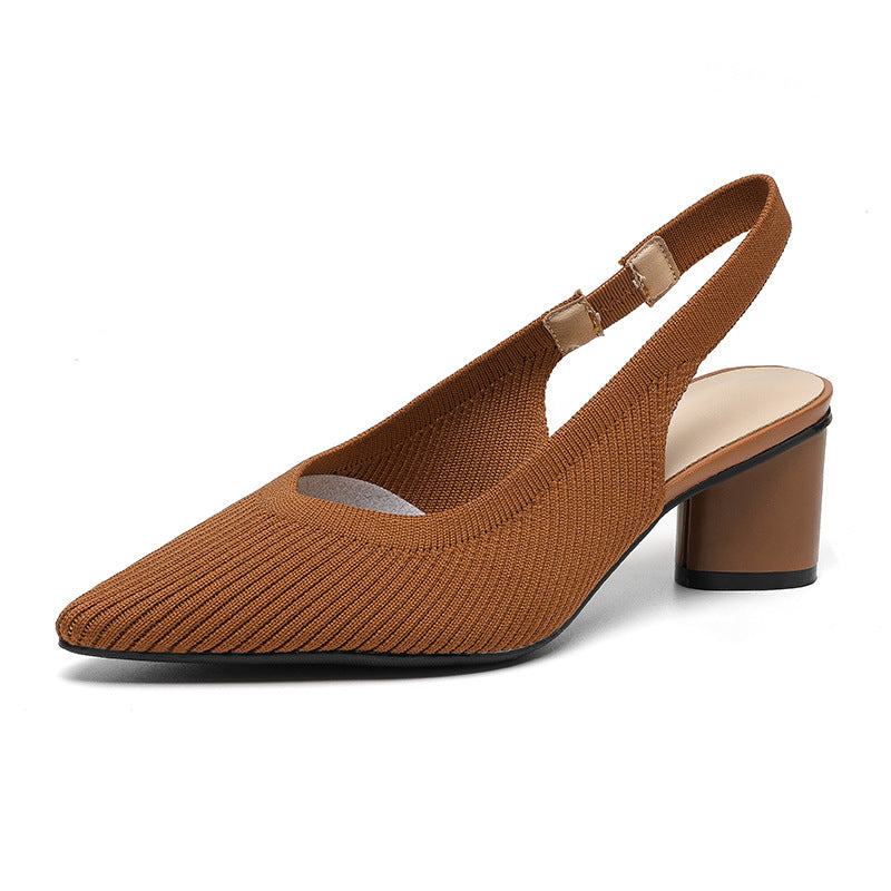 Women's High-Heeled Slingback Shoes in Soft Knit Texture