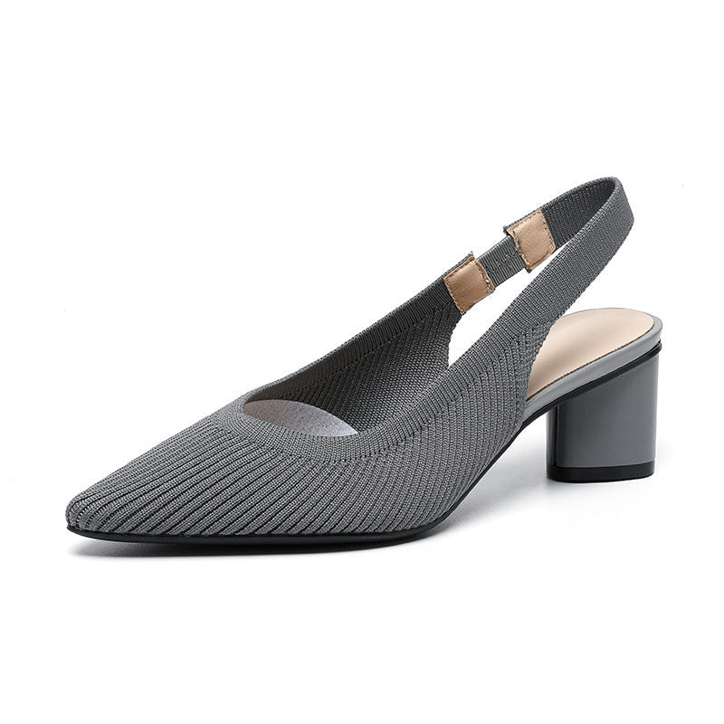 Women's High-Heeled Slingback Shoes in Soft Knit Texture