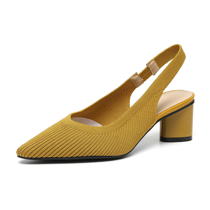Women's High-Heeled Slingback Shoes in Soft Knit Texture
