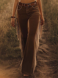 Women's High-Waist Side-Fringe Western Flare Jeans