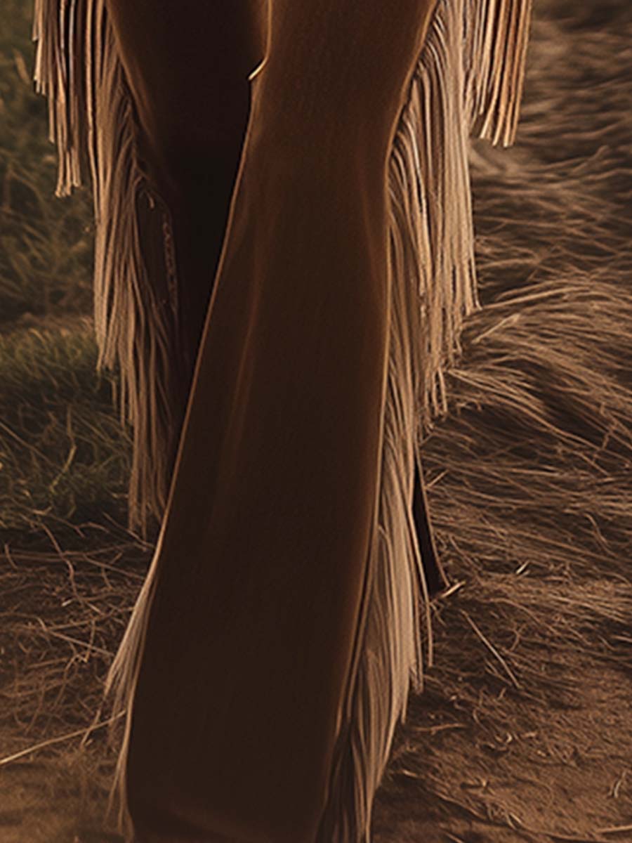 Women's High-Waist Side-Fringe Western Flare Jeans