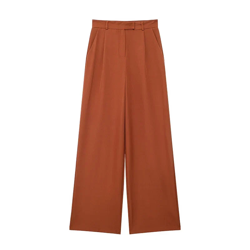 Women's High-Waist Wide-Leg Trousers with Front Pleats | Full Length