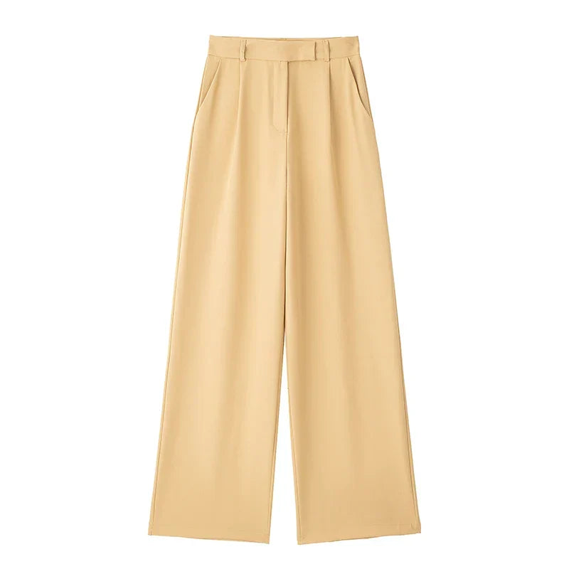 Women's High-Waist Wide-Leg Trousers with Front Pleats | Full Length