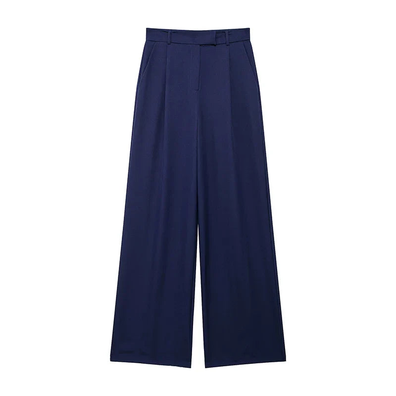 Women's High-Waist Wide-Leg Trousers with Front Pleats | Full Length