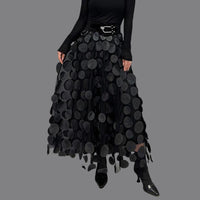 Women's High-Waisted Midi Skirt with Round Appliqués