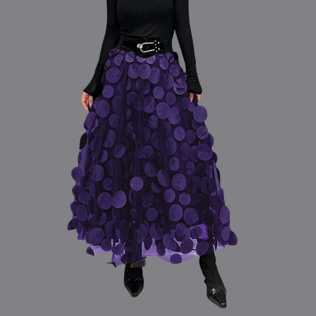 Women's High-Waisted Midi Skirt with Round Appliqués