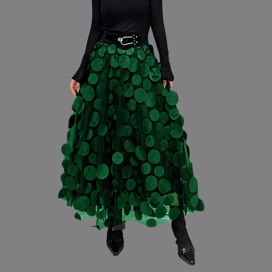Women's High-Waisted Midi Skirt with Round Appliqués