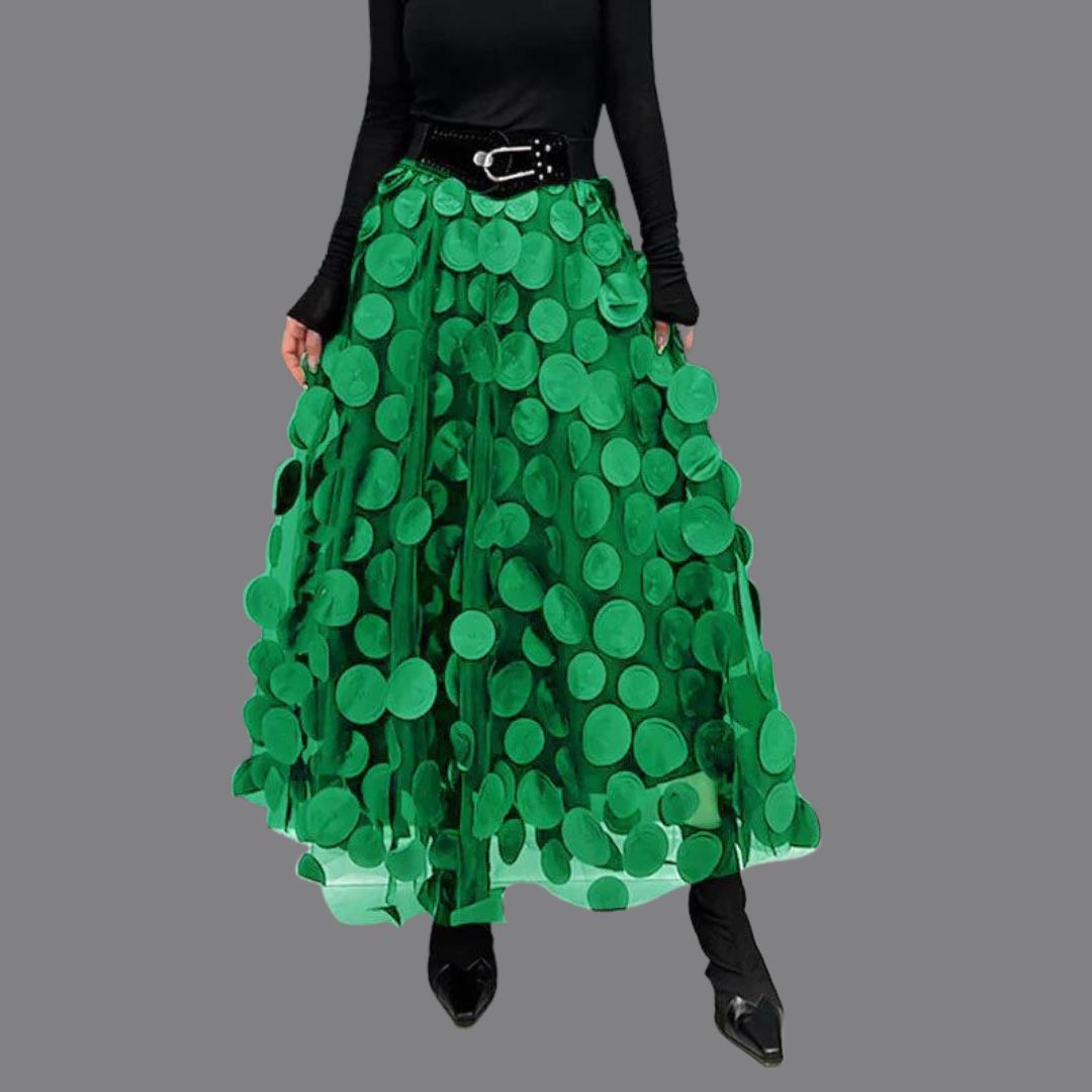 Women's High-Waisted Midi Skirt with Round Appliqués