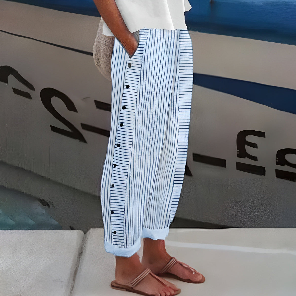 Women's High-Waisted Striped Wide-Leg Pants