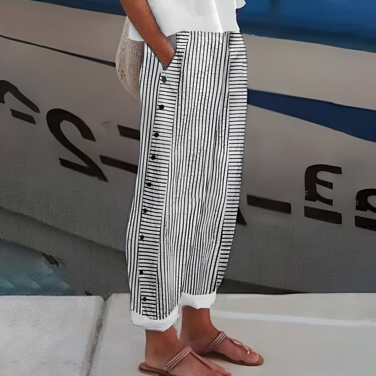 Women's High-Waisted Striped Wide-Leg Pants