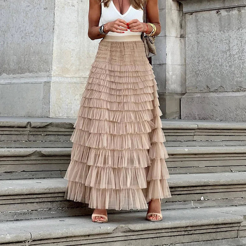 Women's High-Waisted Tiered Maxi Skirt