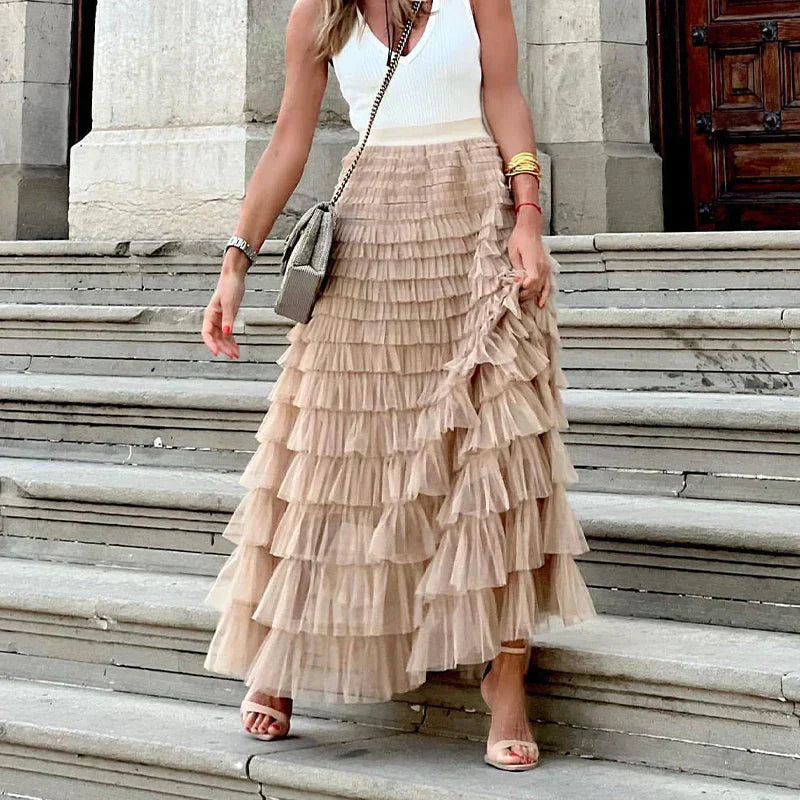 Women's High-Waisted Tiered Maxi Skirt