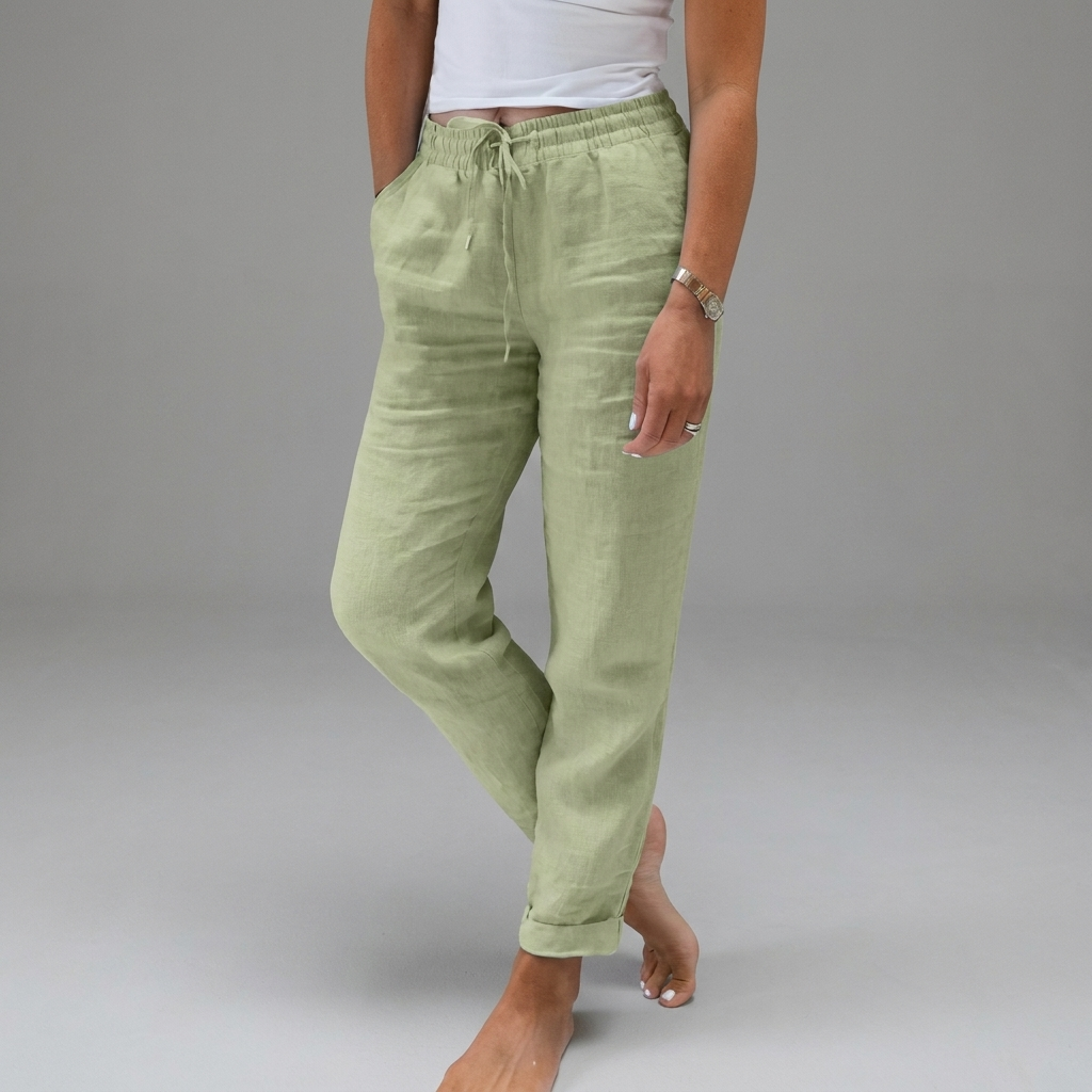 Women's High-Waisted Trousers with Elastic Waistband