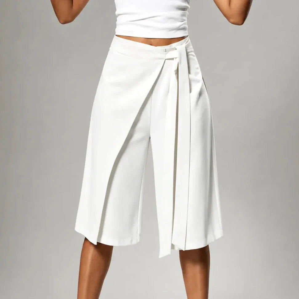 Women's High-Waisted Wide-Leg Tie-Front Culottes