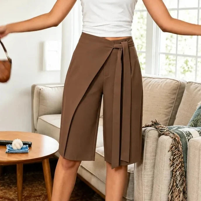 Women's High-Waisted Wide-Leg Tie-Front Culottes