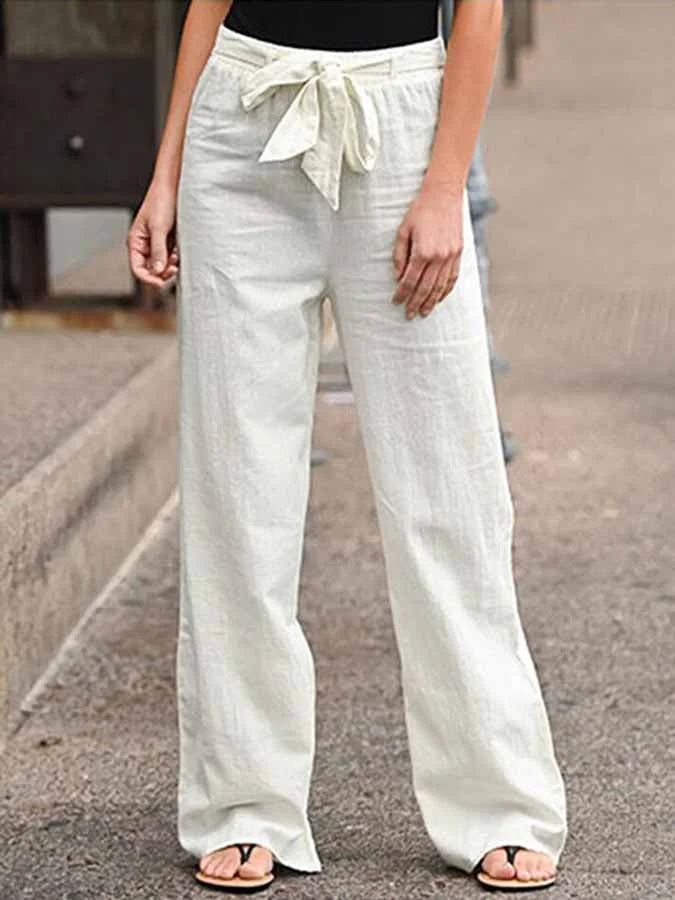 Women's High-Waisted Wide-Leg Trousers with Tie Waist