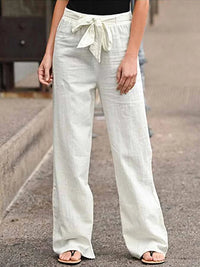 Women's High-Waisted Wide-Leg Trousers with Tie Waist