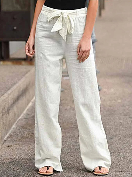 Women's High-Waisted Wide-Leg Trousers with Tie Waist