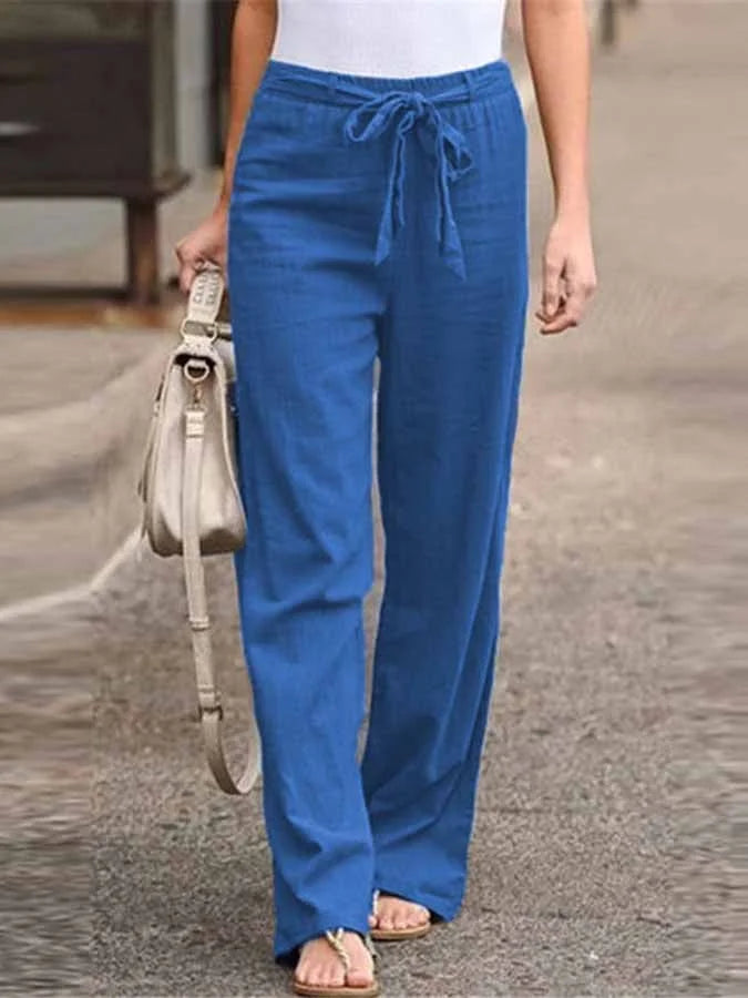 Women's High-Waisted Wide-Leg Trousers with Tie Waist