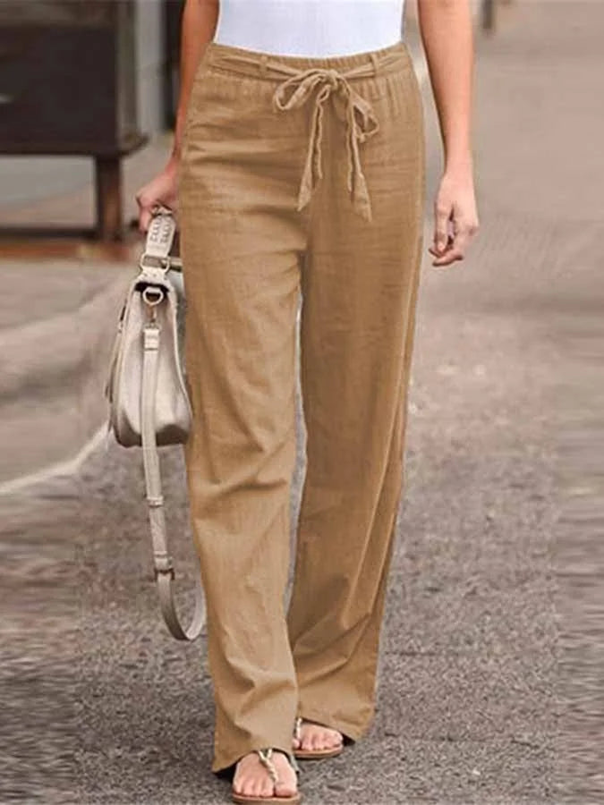 Women's High-Waisted Wide-Leg Trousers with Tie Waist
