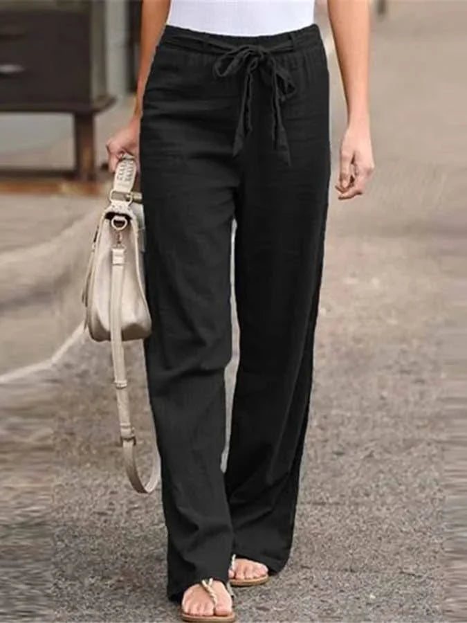 Women's High-Waisted Wide-Leg Trousers with Tie Waist