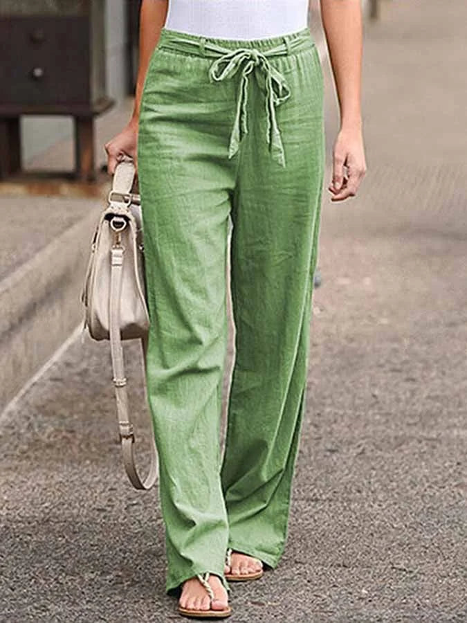 Women's High-Waisted Wide-Leg Trousers with Tie Waist