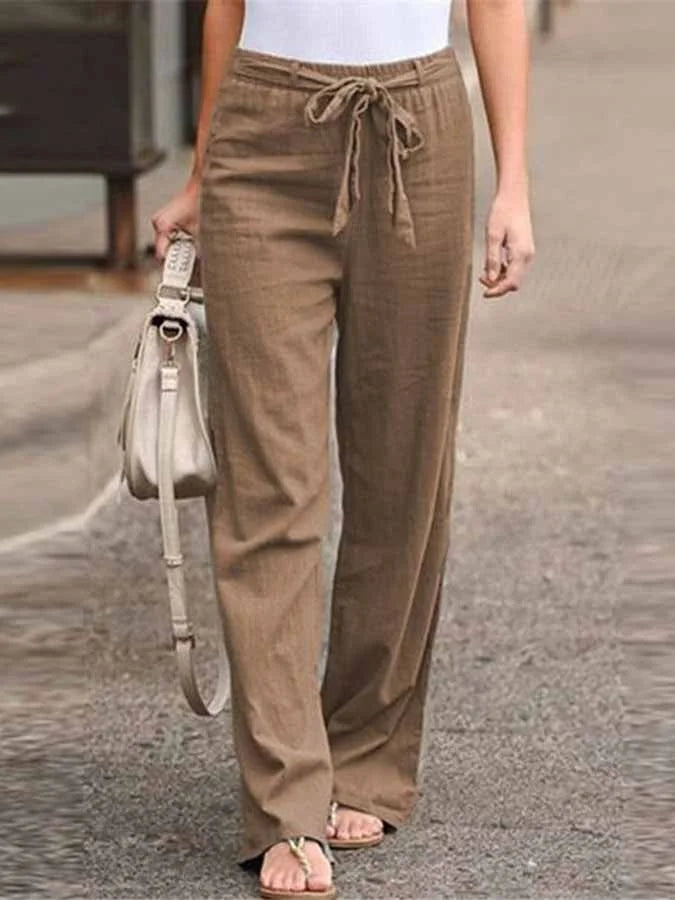 Women's High-Waisted Wide-Leg Trousers with Tie Waist