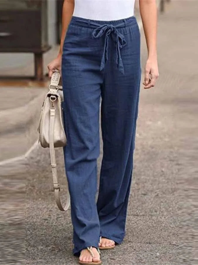 Women's High-Waisted Wide-Leg Trousers with Tie Waist