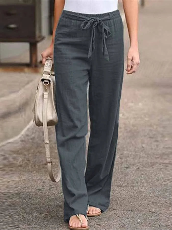 Women's High-Waisted Wide-Leg Trousers with Tie Waist