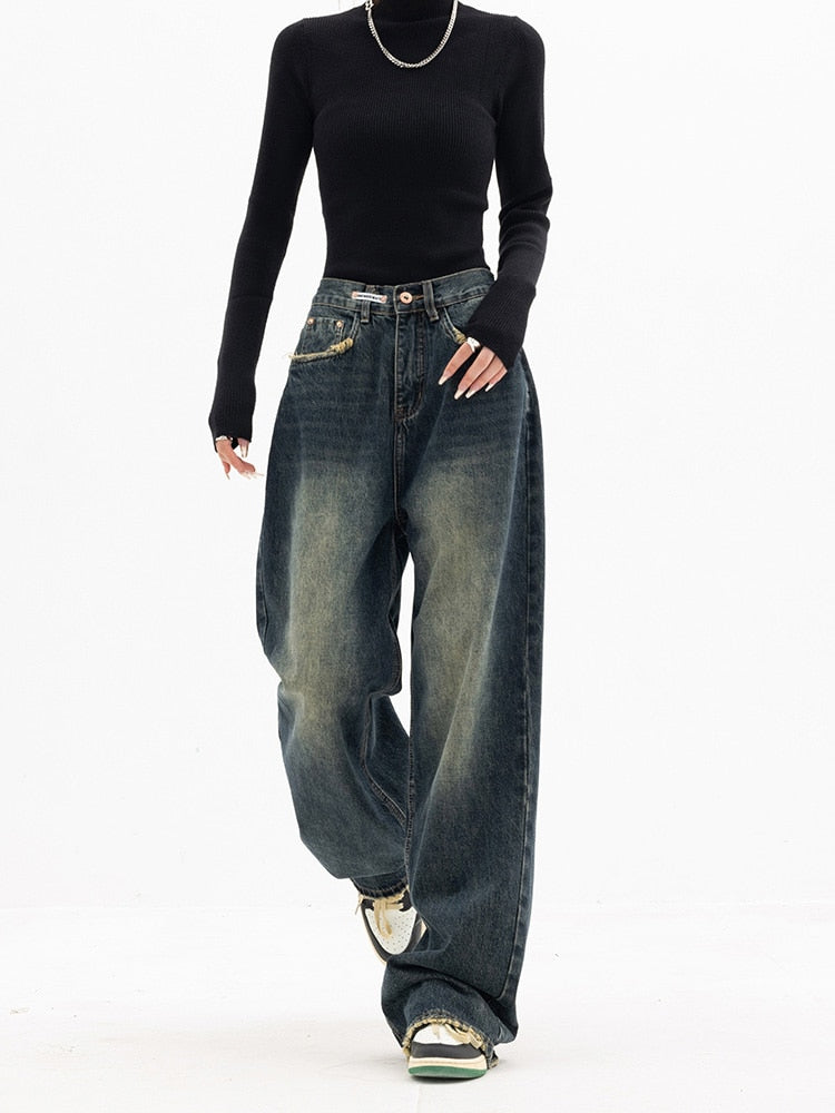 Women's High-Waisted Wide-Leg Vintage Baggy Jeans – Casual and Comfortable