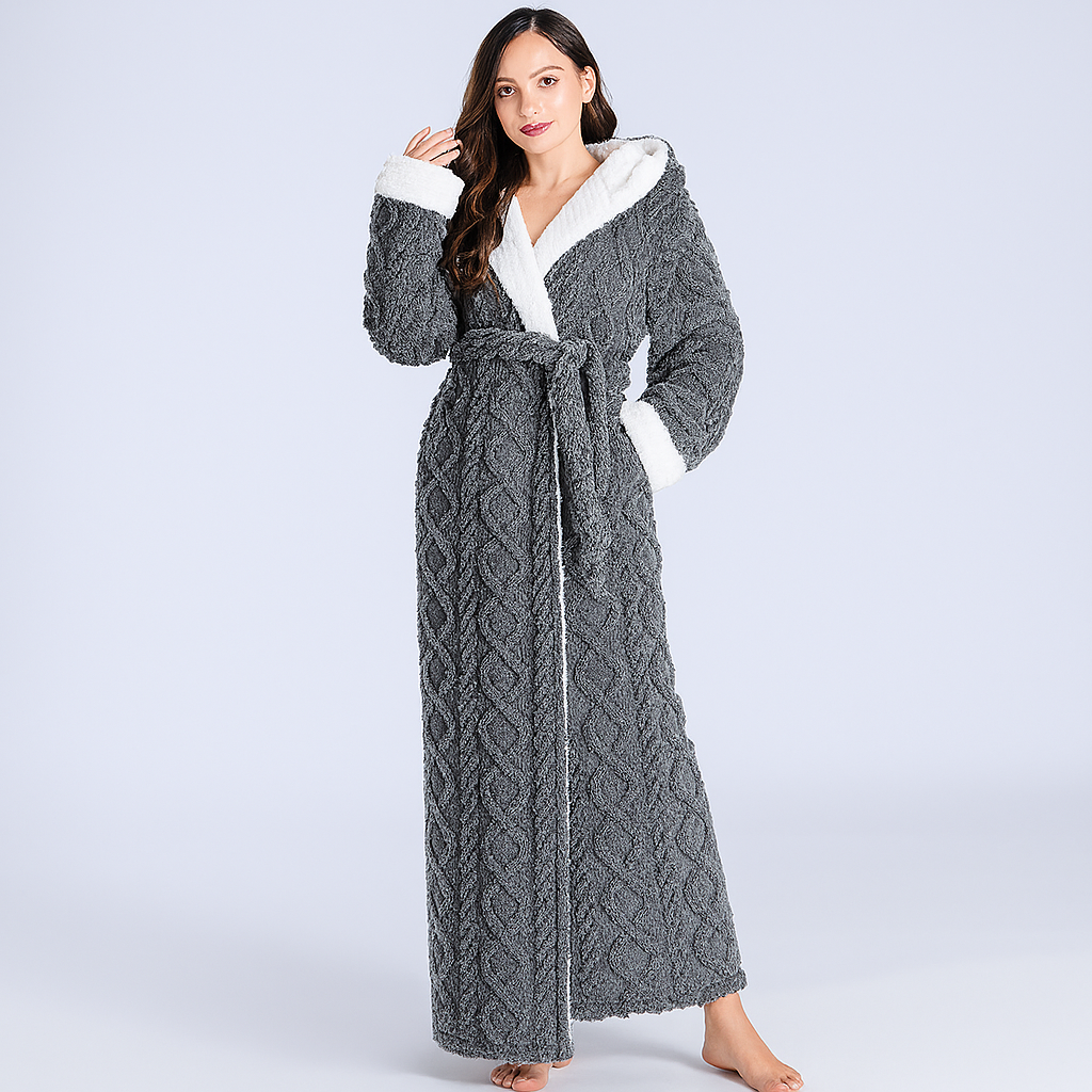 Women's Hooded Bathrobe - Warm Plush Lounging Robe