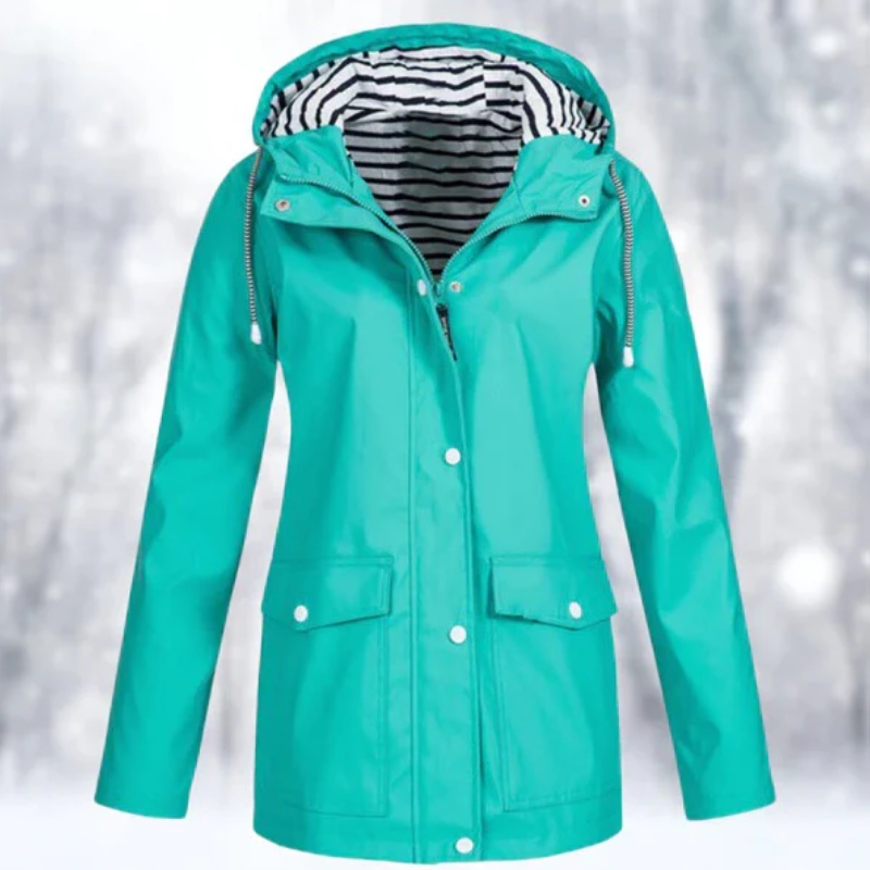 Women's Hooded Button-Front Raincoat