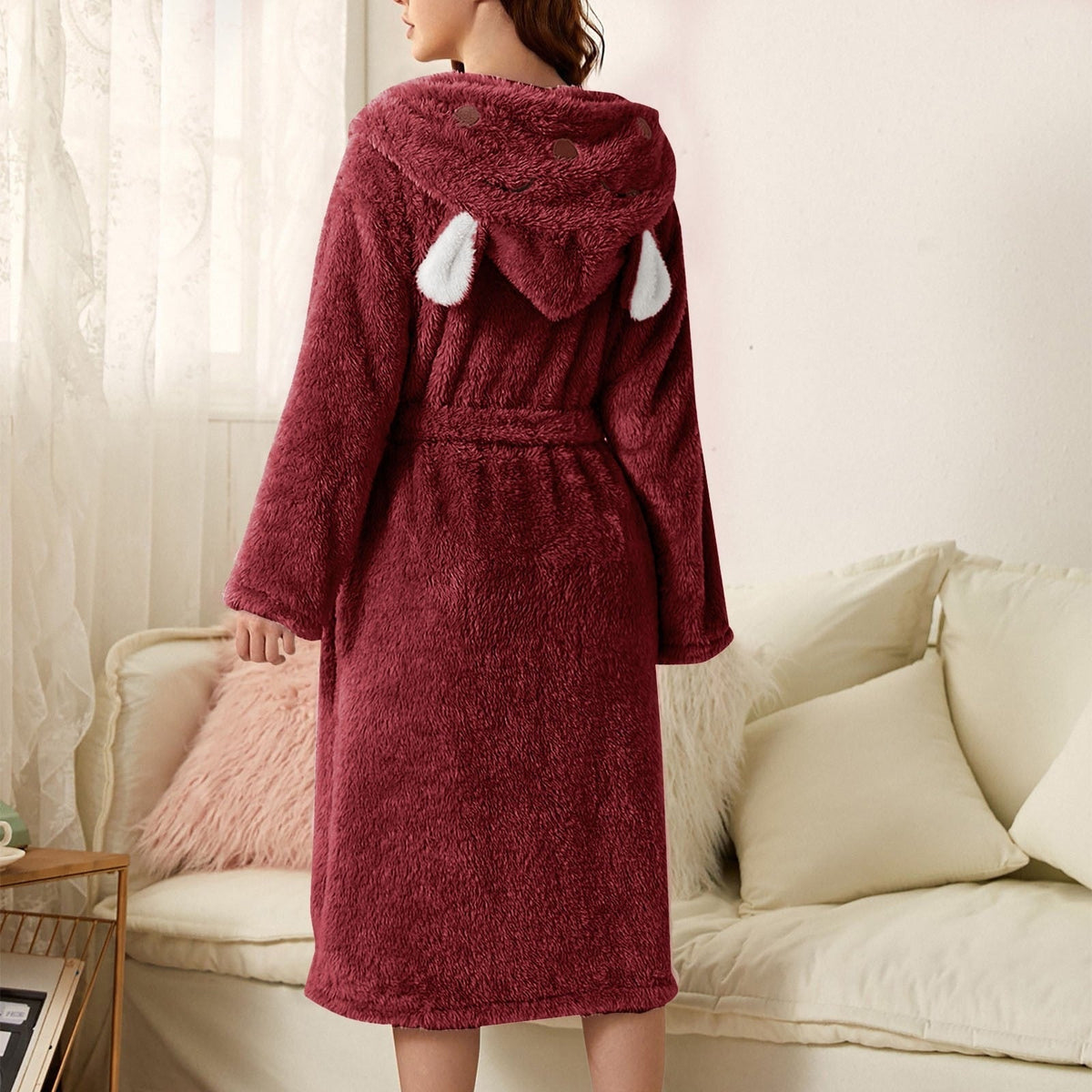 Women's Hooded Terry Towelling Bathrobe with Pockets