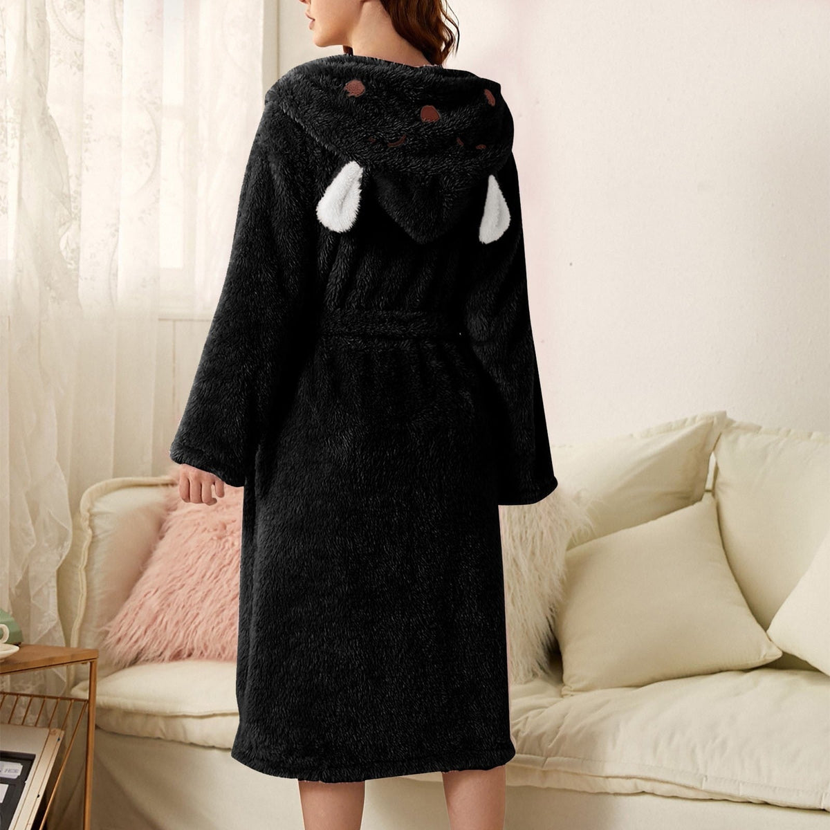 Women's Hooded Terry Towelling Bathrobe with Pockets