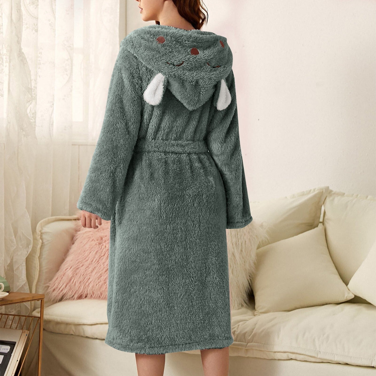Women's Hooded Terry Towelling Bathrobe with Pockets