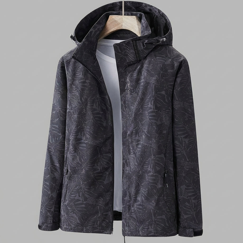Women's Hooded Waterproof Jacket with Leaf Pattern
