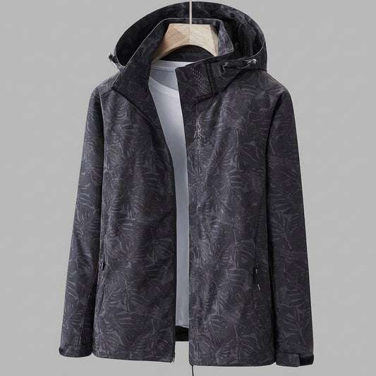Women's Hooded Waterproof Jacket with Leaf Pattern
