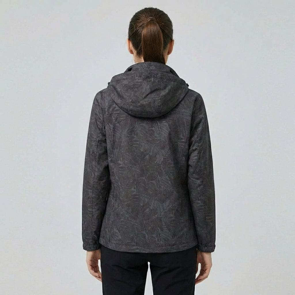 Women's Hooded Waterproof Jacket with Leaf Pattern