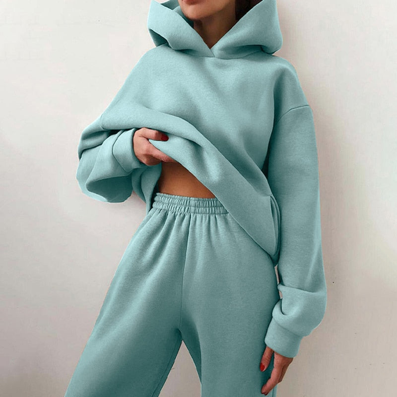 Women's Hoodie and Sweatpants Loungewear Set - Elastic Waist