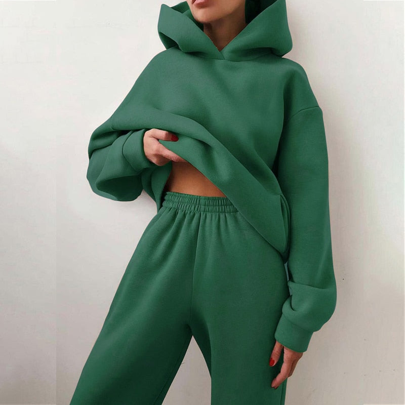 Women's Hoodie and Sweatpants Loungewear Set with Elastic Waist