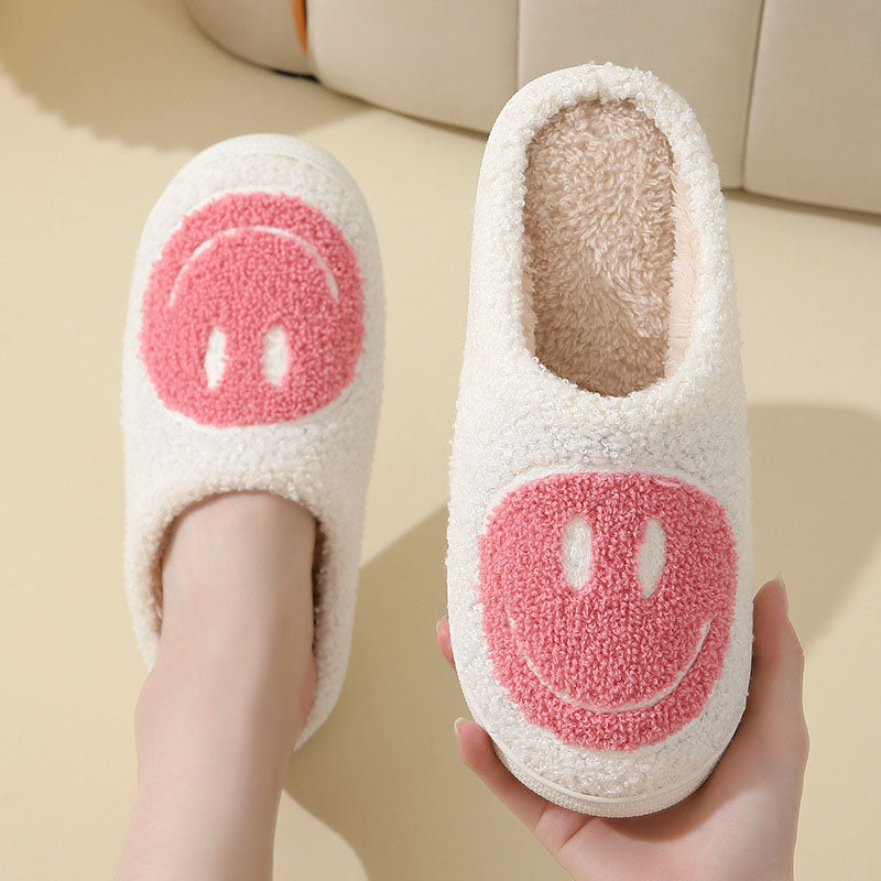 Women's Indoor Slippers with Smiley Face Pattern and Soft Lining