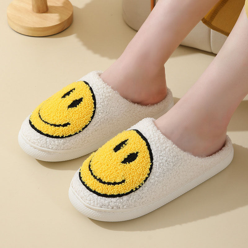 Women's Indoor Slippers with Smiley Face Pattern and Soft Lining