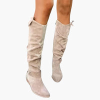 Women's Knee-High Block Heel Boots with Zipper