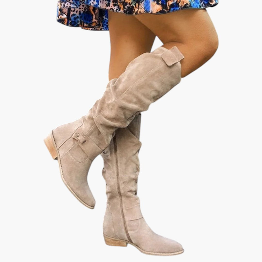 Women's Knee-High Block Heel Boots with Zipper