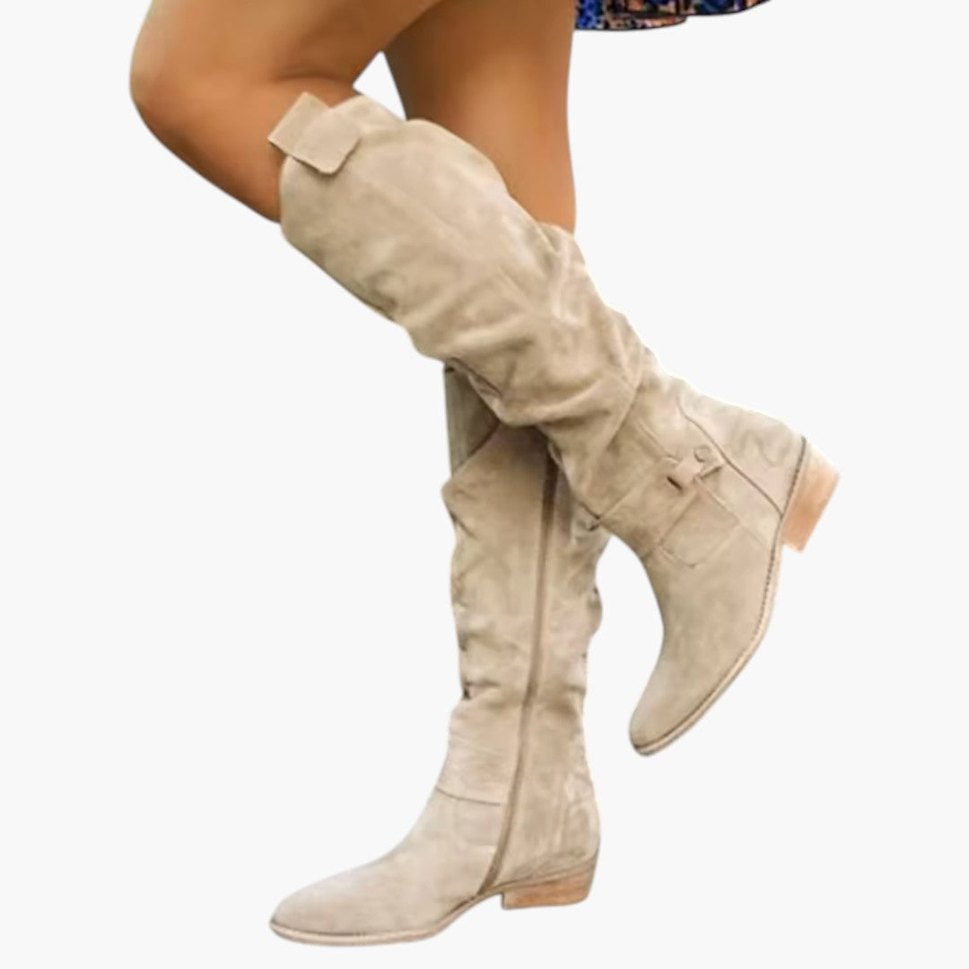 Women's Knee-High Block Heel Boots with Zipper