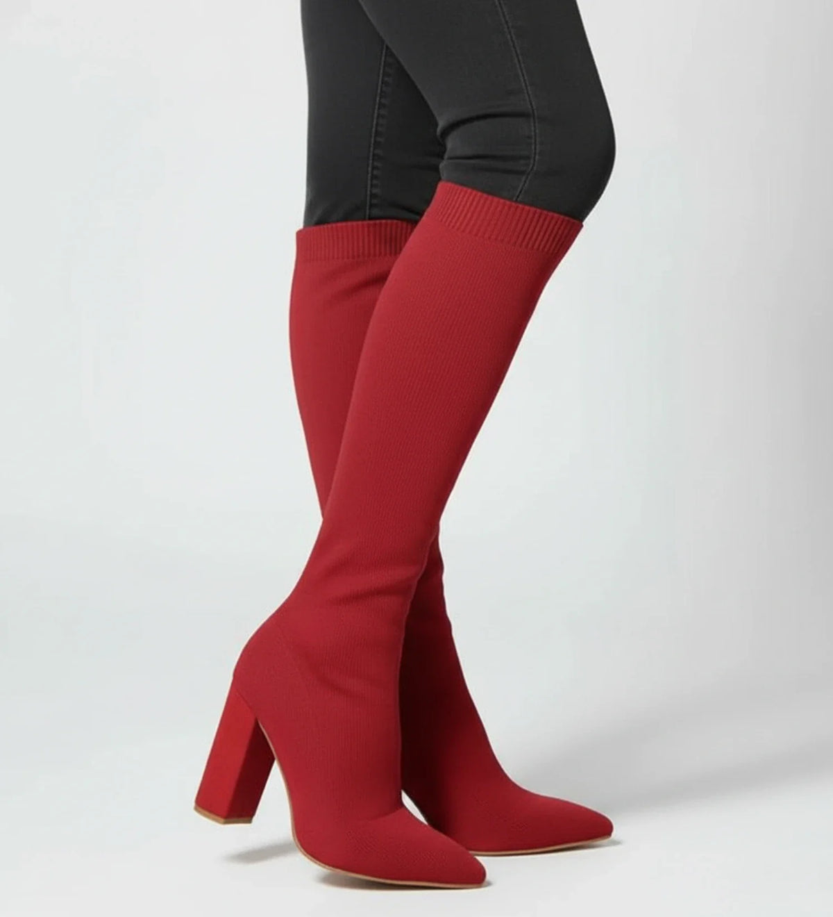 Women's Knit Knee-High Heeled Boots