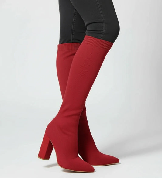 Women's Knit Knee-High Heeled Boots