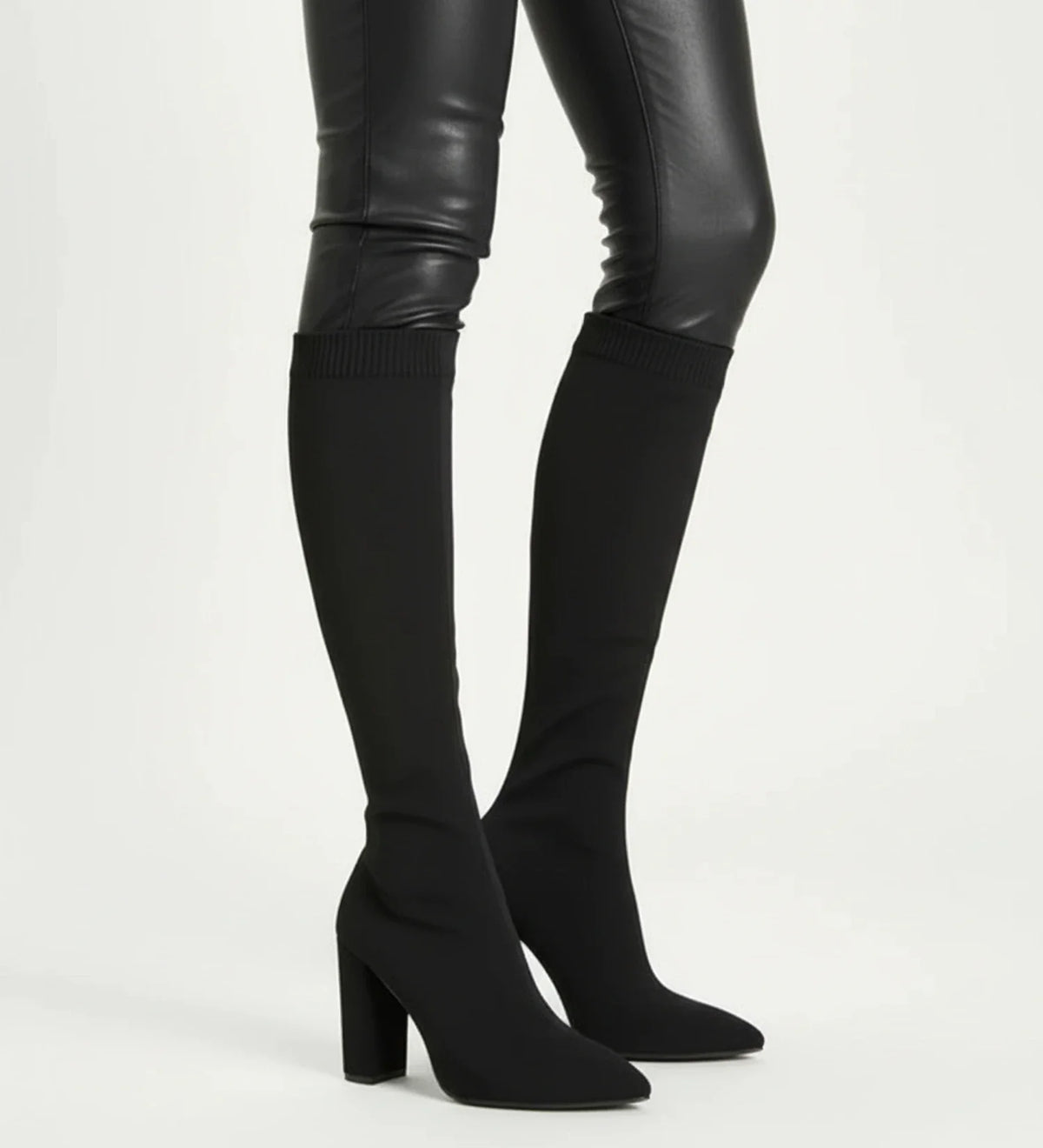 Women's Knit Knee-High Heeled Boots